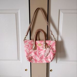 Betsey Johnson Pink Palm Leaf Tropical Rose gold Accents Shoulder Tote Bag